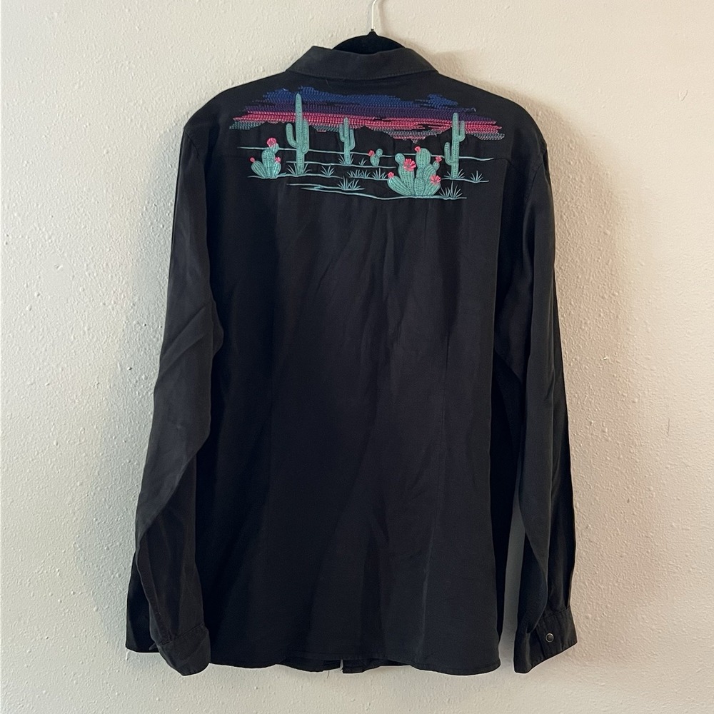 Panhandle Rough Stock Women's XXL Black Cactus Embroidered Western Shirt Rodeo
